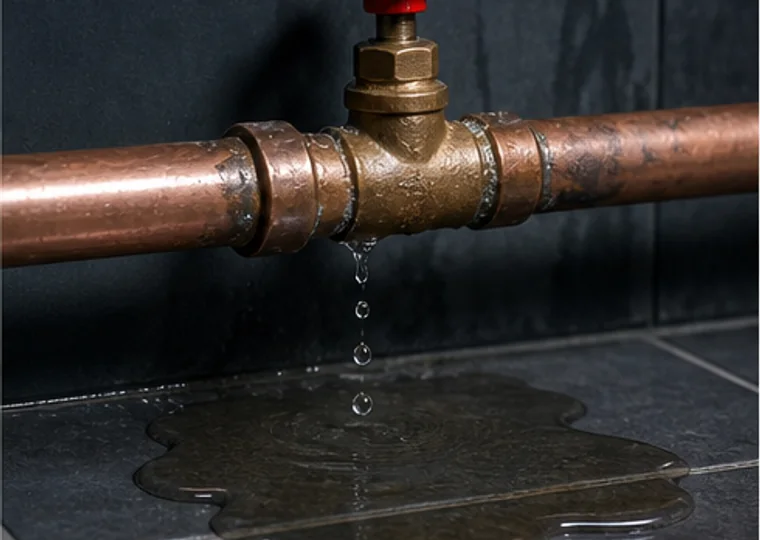 Leaking pipe dripping water onto a floor